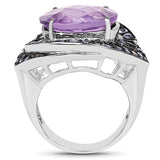 5.95 Carat Genuine Amethyst and Tanzanite .925 Sterling Silver Ring