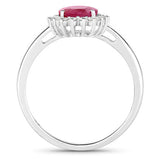 1.58 Carat Genuine Ruby and White Diamond 10K White Gold Ring