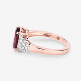 2.87 Carat Genuine Rhodolite and White Diamond 14K Rose Gold Ring