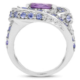 2.76 Carat Genuine Amethyst and Tanzanite .925 Sterling Silver Ring