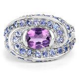 2.76 Carat Genuine Amethyst and Tanzanite .925 Sterling Silver Ring