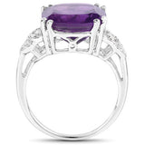 5.87 Carat Genuine Amethyst and White Diamond .925 Sterling Silver Ring