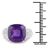5.87 Carat Genuine Amethyst and White Diamond .925 Sterling Silver Ring
