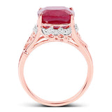 14K Rose Gold Plated 5.54 Carat Genuine Glass Filled Ruby & White Topaz .925 Sterling Silver Ring