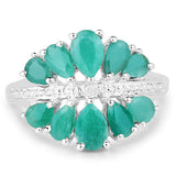 2.21 Carat Genuine Emerald and White Diamond .925 Sterling Silver Ring