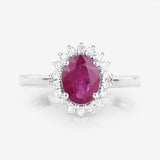 1.64 Carat Genuine Ruby and White Diamond 14K White Gold Ring