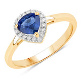 0.73 Carat Genuine Blue Sapphire and White Diamond 14K Yellow Gold Ring