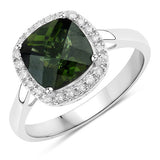 2.64 Carat Genuine Green Tourmaline and White Diamond 14K White Gold Ring