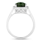 2.64 Carat Genuine Green Tourmaline and White Diamond 14K White Gold Ring