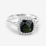 2.64 Carat Genuine Green Tourmaline and White Diamond 14K White Gold Ring