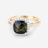 2.64 Carat Genuine Green Tourmaline and White Diamond 14K Yellow Gold Ring