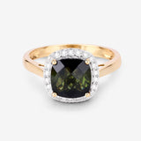2.64 Carat Genuine Green Tourmaline and White Diamond 14K Yellow Gold Ring