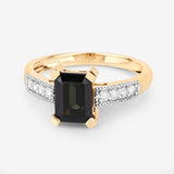 1.91 Carat Genuine Green Tourmaline and White Diamond 14K Yellow Gold Ring
