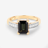 1.91 Carat Genuine Green Tourmaline and White Diamond 14K Yellow Gold Ring