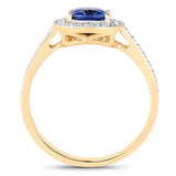 1.31 Carat Genuine Blue Sapphire and White Diamond 18K Yellow Gold Ring