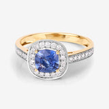1.31 Carat Genuine Blue Sapphire and White Diamond 18K Yellow Gold Ring