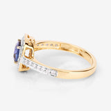 1.31 Carat Genuine Blue Sapphire and White Diamond 18K Yellow Gold Ring