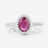1.73 Carat Genuine Ruby and White Diamond 14K White Gold Ring