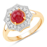 2.01 Carat Genuine Ruby and White Diamond 14K Yellow Gold Ring