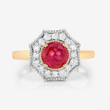 2.01 Carat Genuine Ruby and White Diamond 14K Yellow Gold Ring
