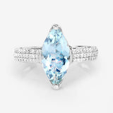 2.09 Carat Genuine Aquamarine and White Diamond 14K White Gold Ring