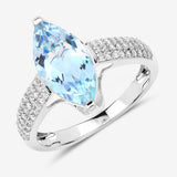 2.09 Carat Genuine Aquamarine and White Diamond 14K White Gold Ring