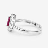0.92 Carat Genuine Ruby and White Diamond 14K White Gold Ring