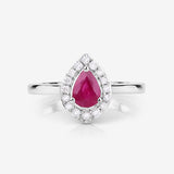 0.92 Carat Genuine Ruby and White Diamond 14K White Gold Ring