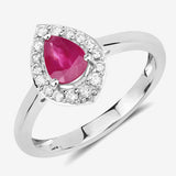0.92 Carat Genuine Ruby and White Diamond 14K White Gold Ring