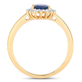 1.11 Carat Genuine Blue Sapphire and White Diamond 10K Yellow Gold Ring