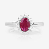 1.01 Carat Genuine Ruby and White Diamond 10K White Gold Ring