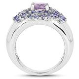 2.43 Carat Genuine Amethyst and Tanzanite .925 Sterling Silver Ring