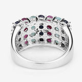 "3.40 Carat Genuine Emerald, Ruby and Black Sapphire .925 Sterling Silver Ring