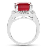 6.36 Carat Glass Filled Ruby and White Topaz .925 Sterling Silver Ring