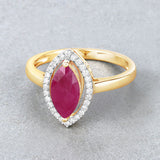 1.52 Carat Genuine Ruby and White Diamond 10K Yellow Gold Ring