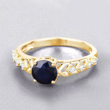 1.13 Carat Genuine Blue Sapphire and White Diamond 10K Yellow Gold Ring