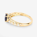 1.13 Carat Genuine Blue Sapphire and White Diamond 10K Yellow Gold Ring