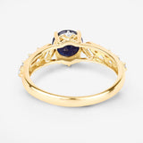 1.13 Carat Genuine Blue Sapphire and White Diamond 10K Yellow Gold Ring