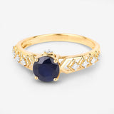 1.13 Carat Genuine Blue Sapphire and White Diamond 10K Yellow Gold Ring