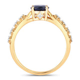 1.13 Carat Genuine Blue Sapphire and White Diamond 10K Yellow Gold Ring