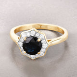 1.34 Carat Genuine Blue Sapphire and White Diamond 10K Yellow Gold Ring