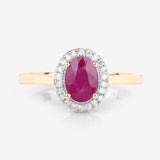 1.06 Carat Genuine Ruby and White Diamond 14K Yellow Gold Ring