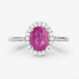 1.83 Carat Genuine Ruby and White Diamond 14K White Gold Ring