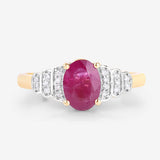 1.52 Carat Genuine Ruby and White Diamond 14K Yellow Gold Ring