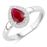 1.02 Carat Genuine Ruby and White Diamond 14K White Gold Ring