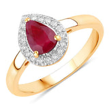 1.02 Carat Genuine Ruby and White Diamond 14K Yellow Gold Ring
