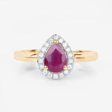 1.02 Carat Genuine Ruby and White Diamond 14K Yellow Gold Ring