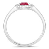 0.94 Carat Genuine Ruby and White Diamond 14K White Gold Ring