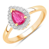 0.94 Carat Genuine Ruby and White Diamond 14K Yellow Gold Ring
