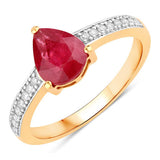 1.56 Carat Genuine Ruby and White Diamond 14K Yellow Gold Ring